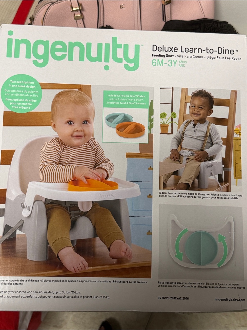Ingenuity Deluxe Learn-to-Dine Infant Feeding Seat in White and Green